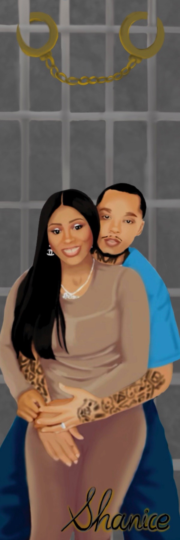 Bookmark 1 — couple portrait with gold handcuffs