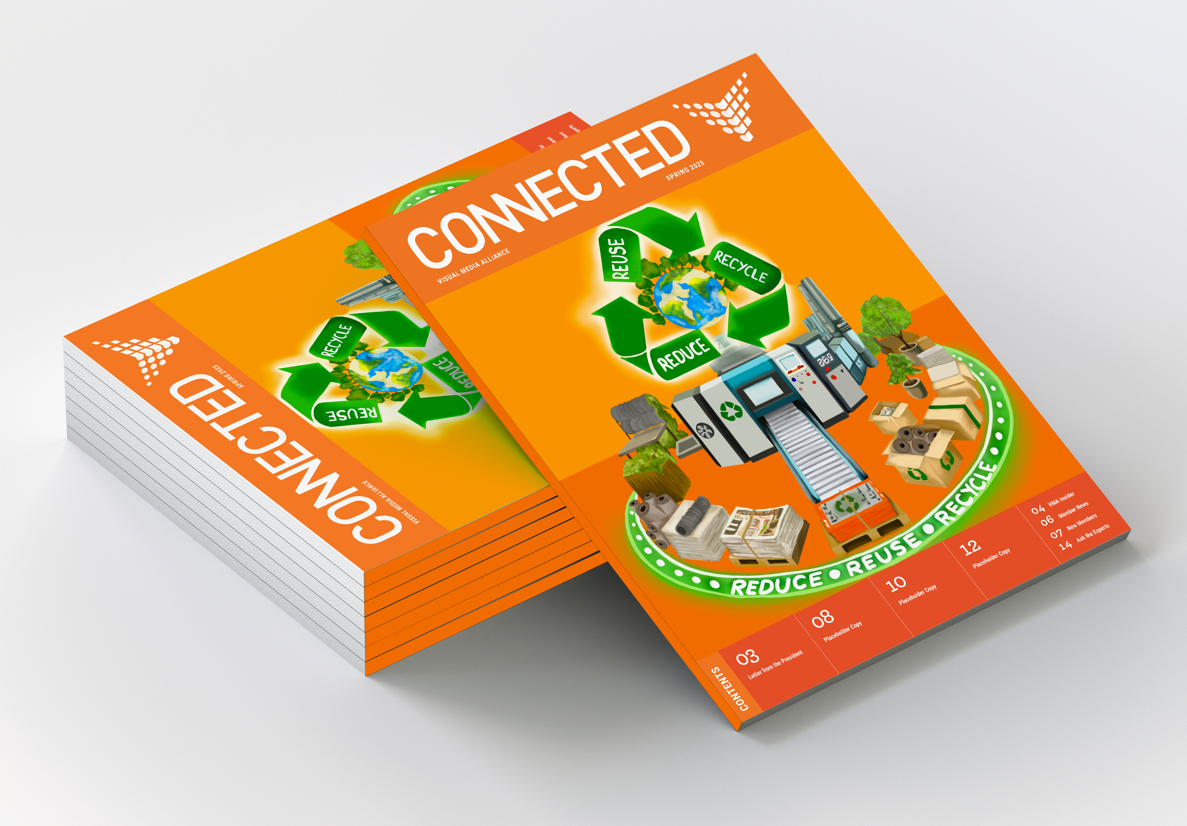 Connected magazine front cover — flat design