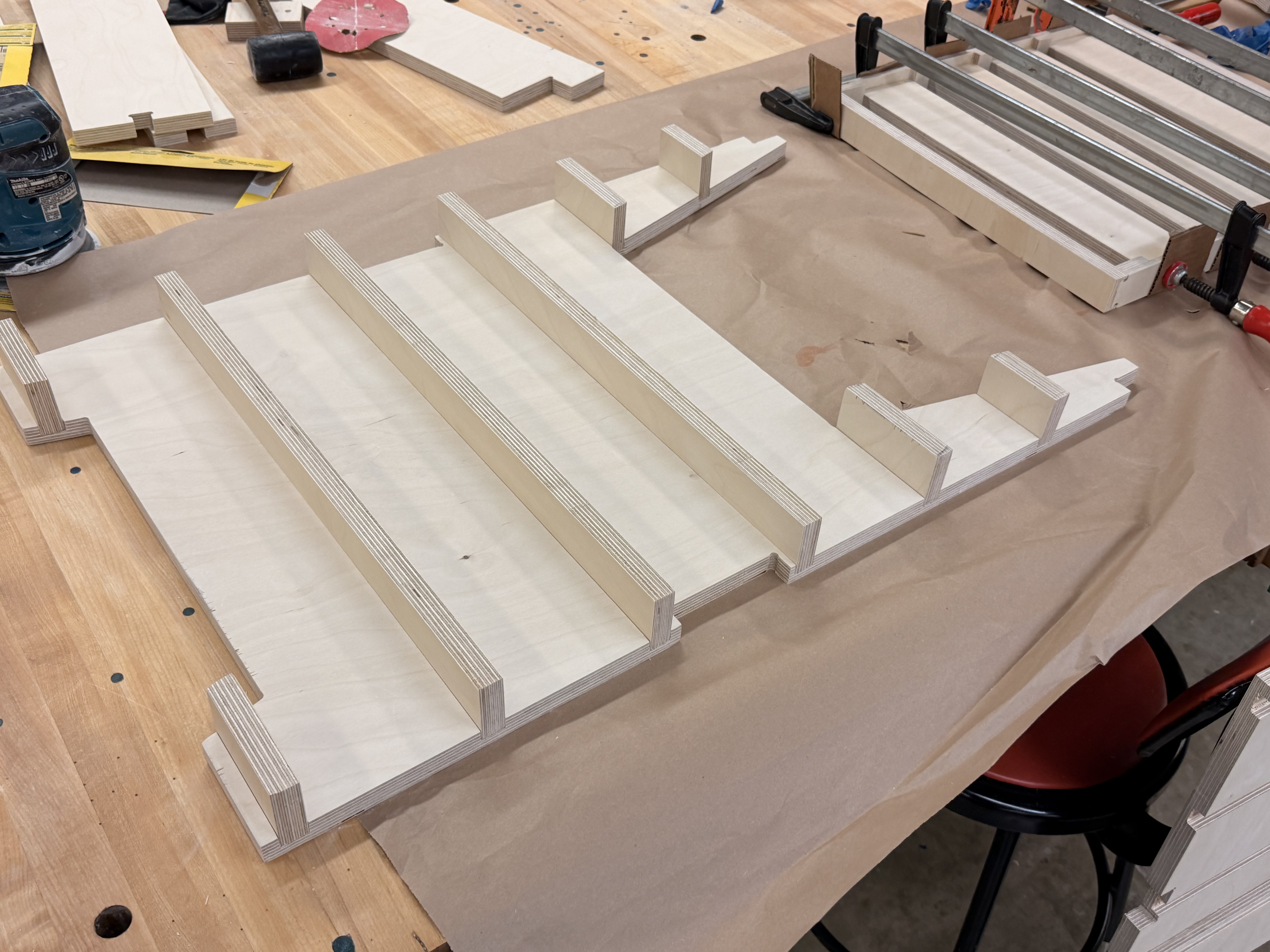 Back panel one side slats glue-up