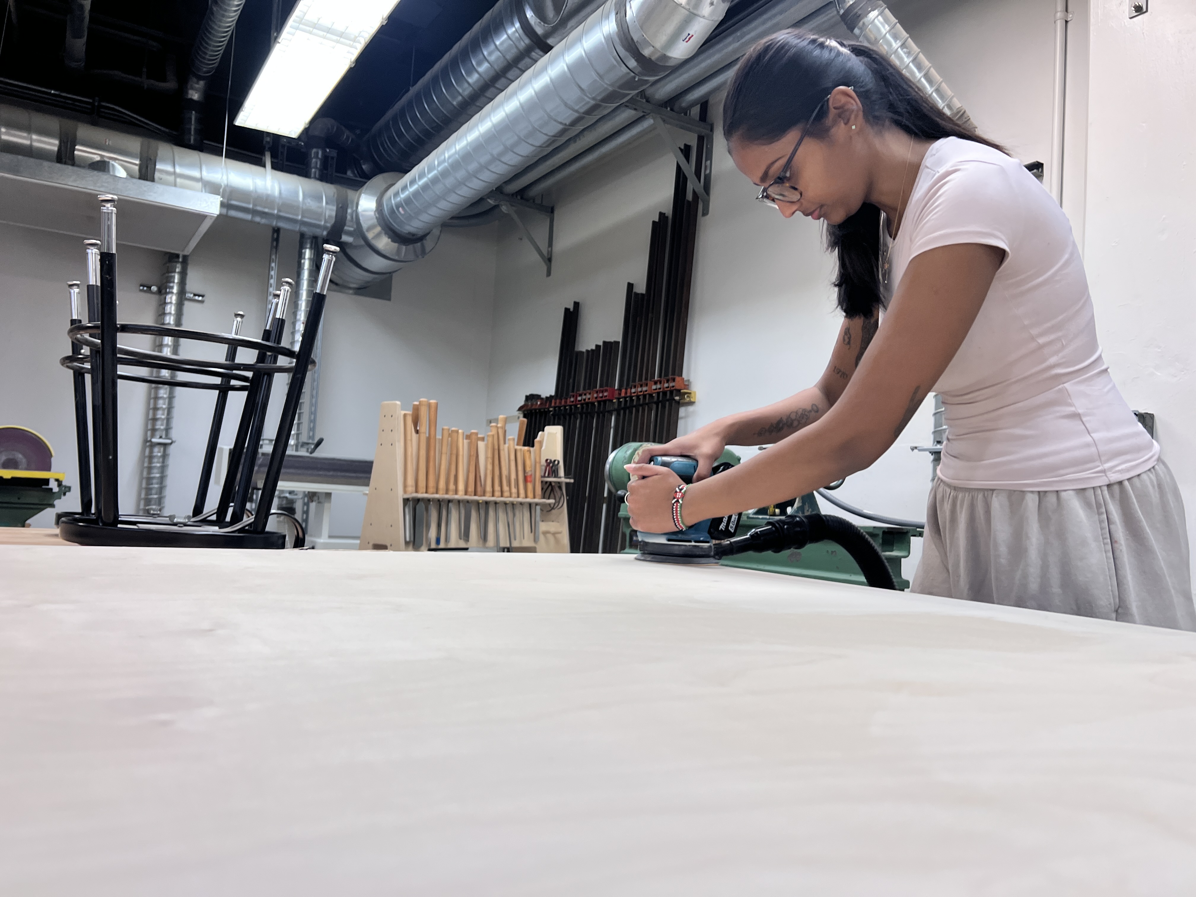 sanding the plywood