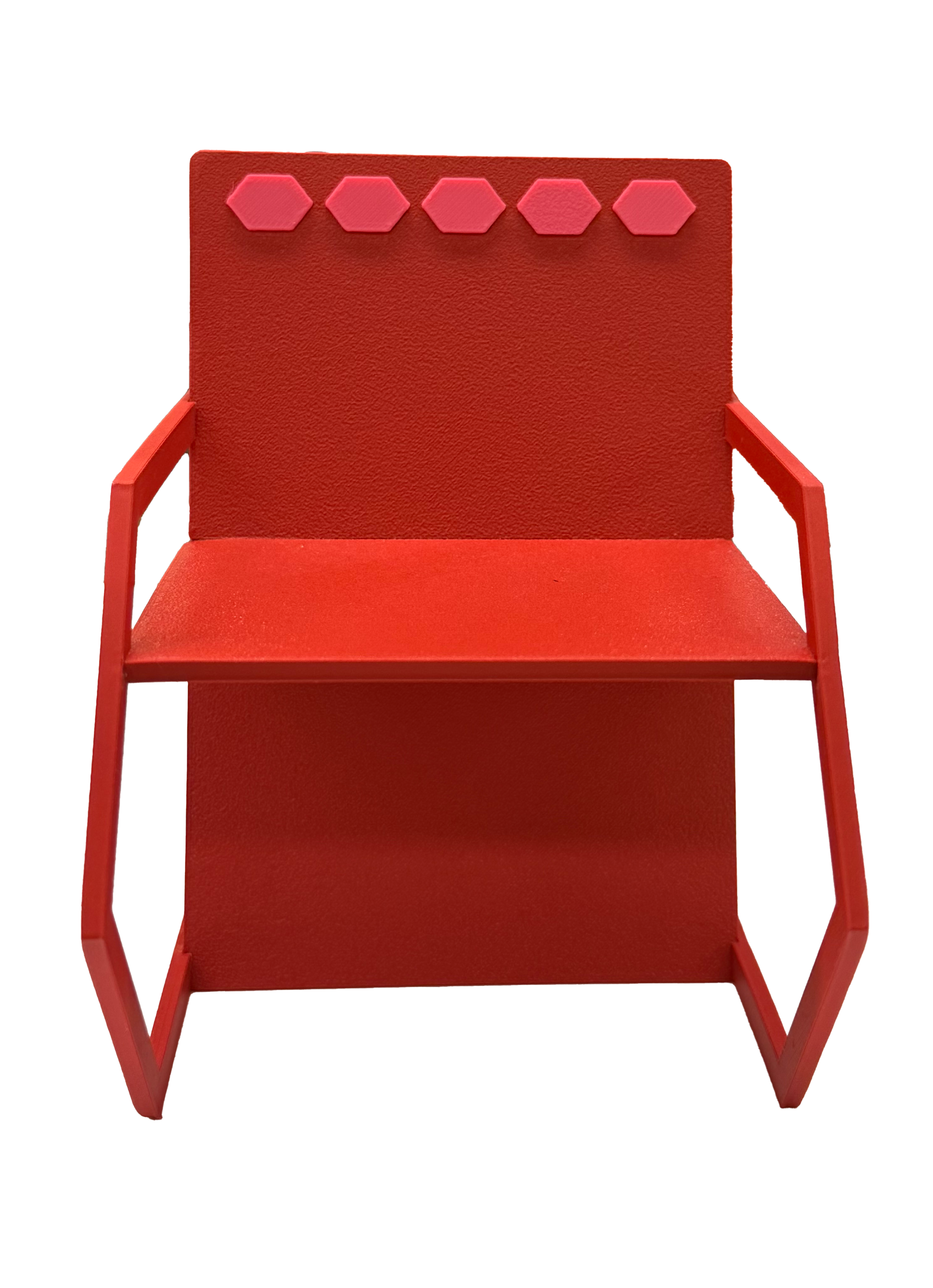 Version 1 — red 3D printed model angled seat